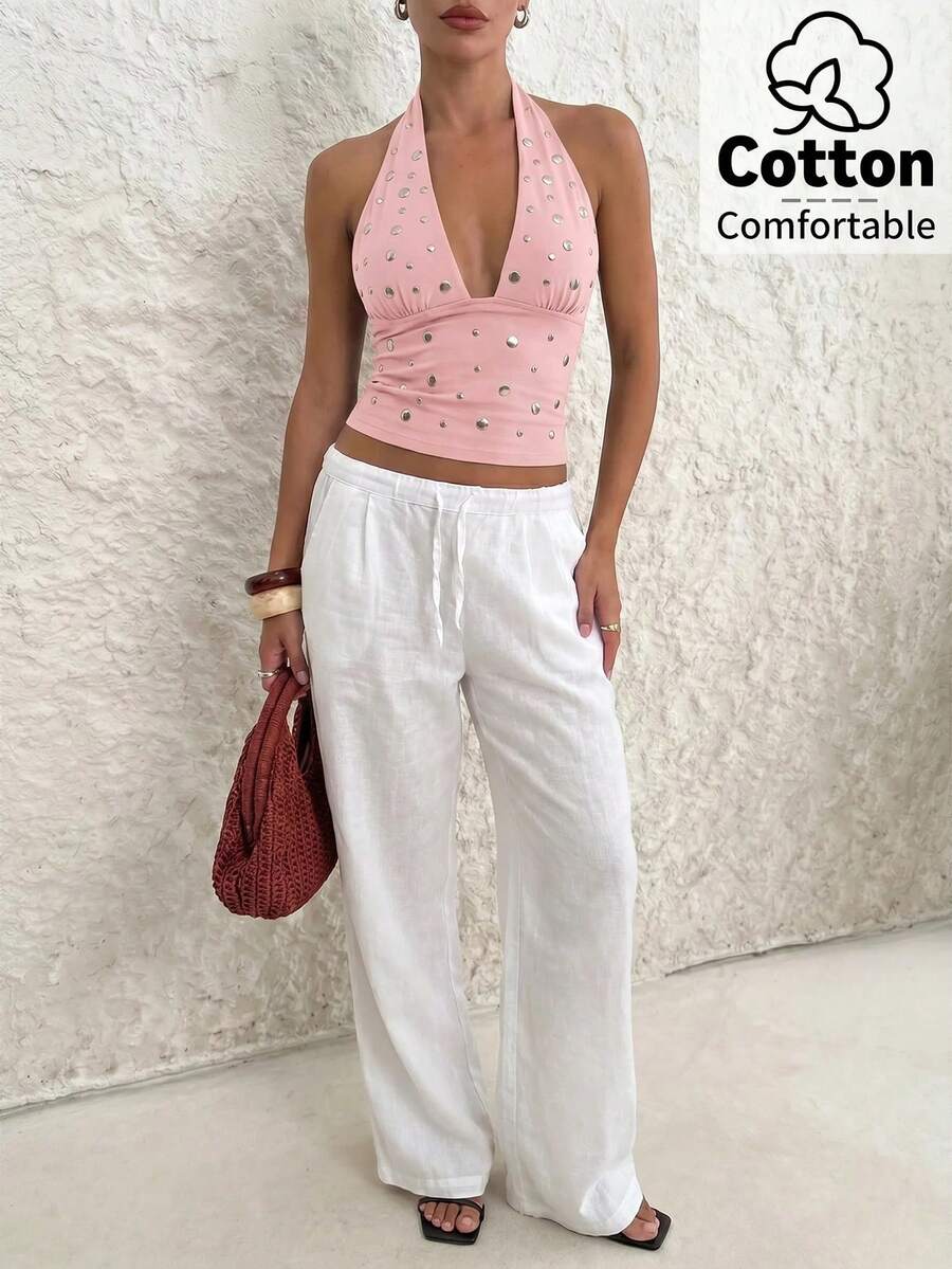 Top de mujer con escote en V profundo y espalda descubierta