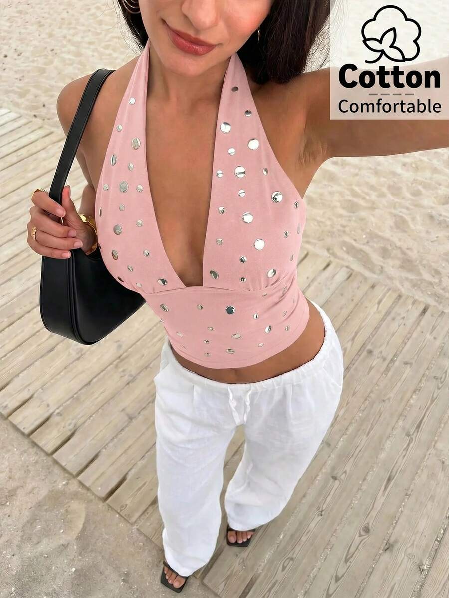 Top de mujer con escote en V profundo y espalda descubierta