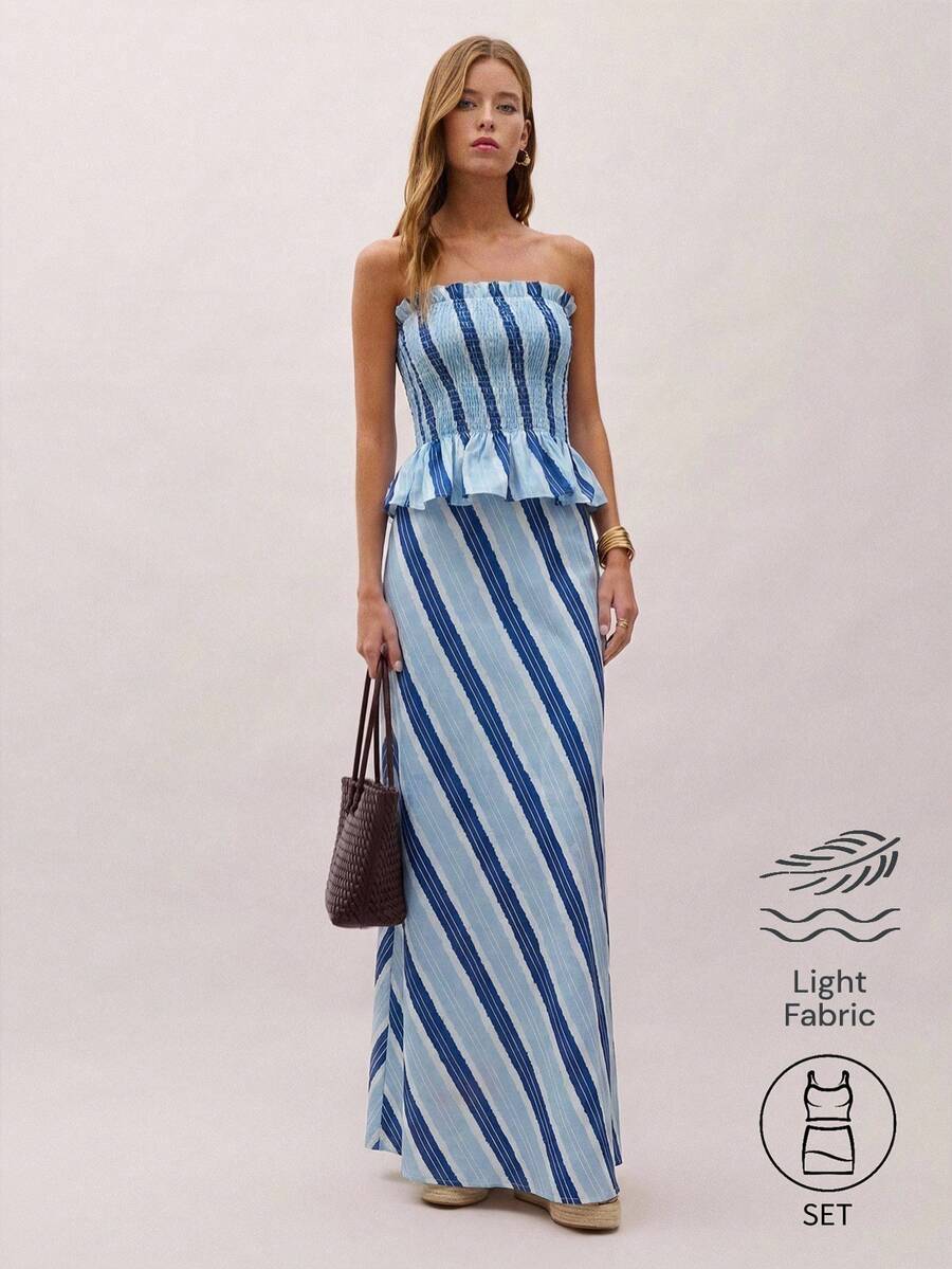 Bimba Conjunto de dos piezas con rayas y fruncido