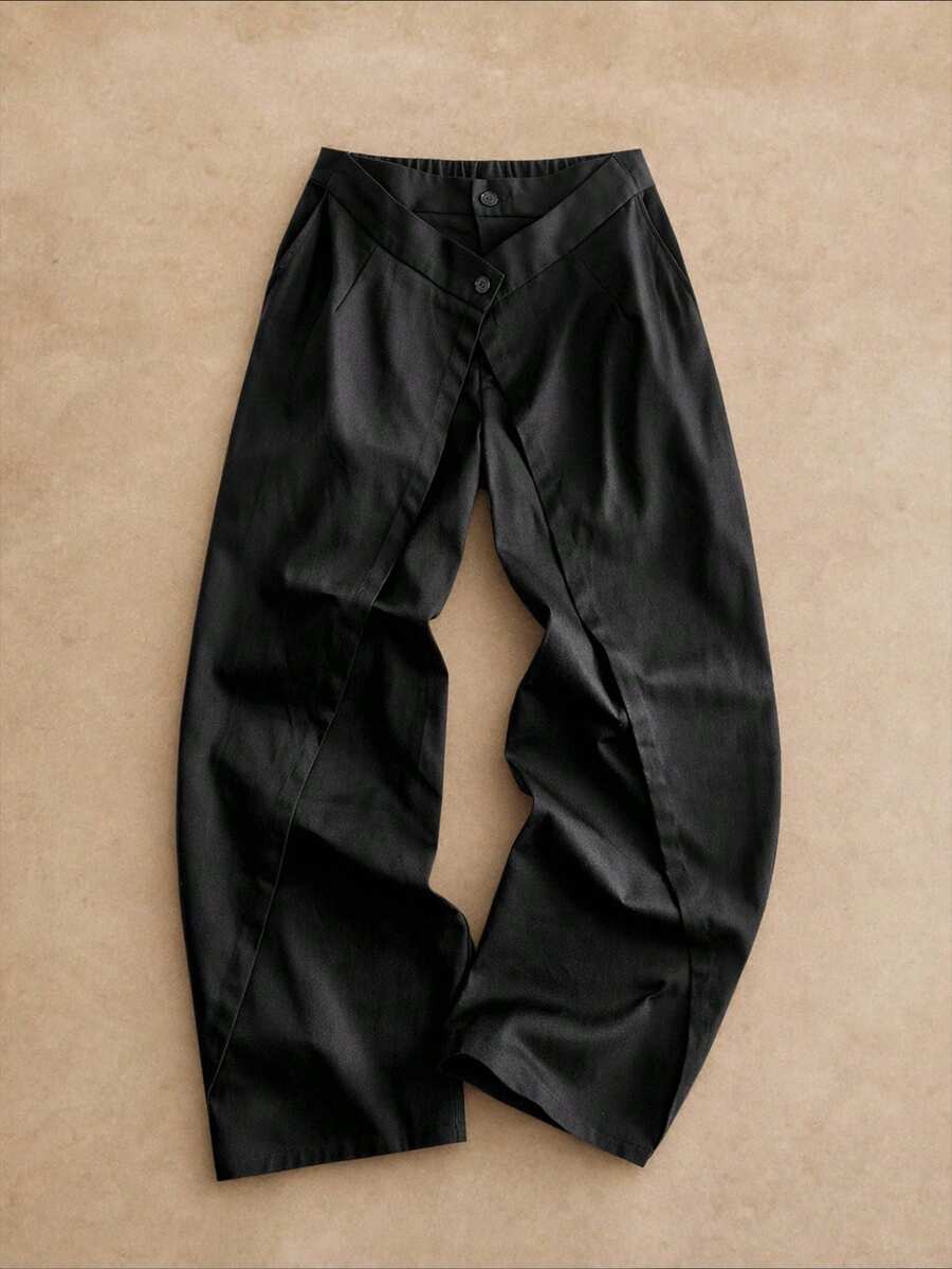 Pantalones de cintura alta y pierna ancha para hombre con frente plisado