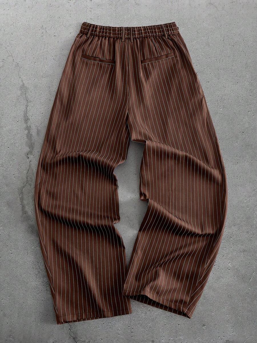 Pantalones de cintura alta y pierna ancha para hombre con frente plisado