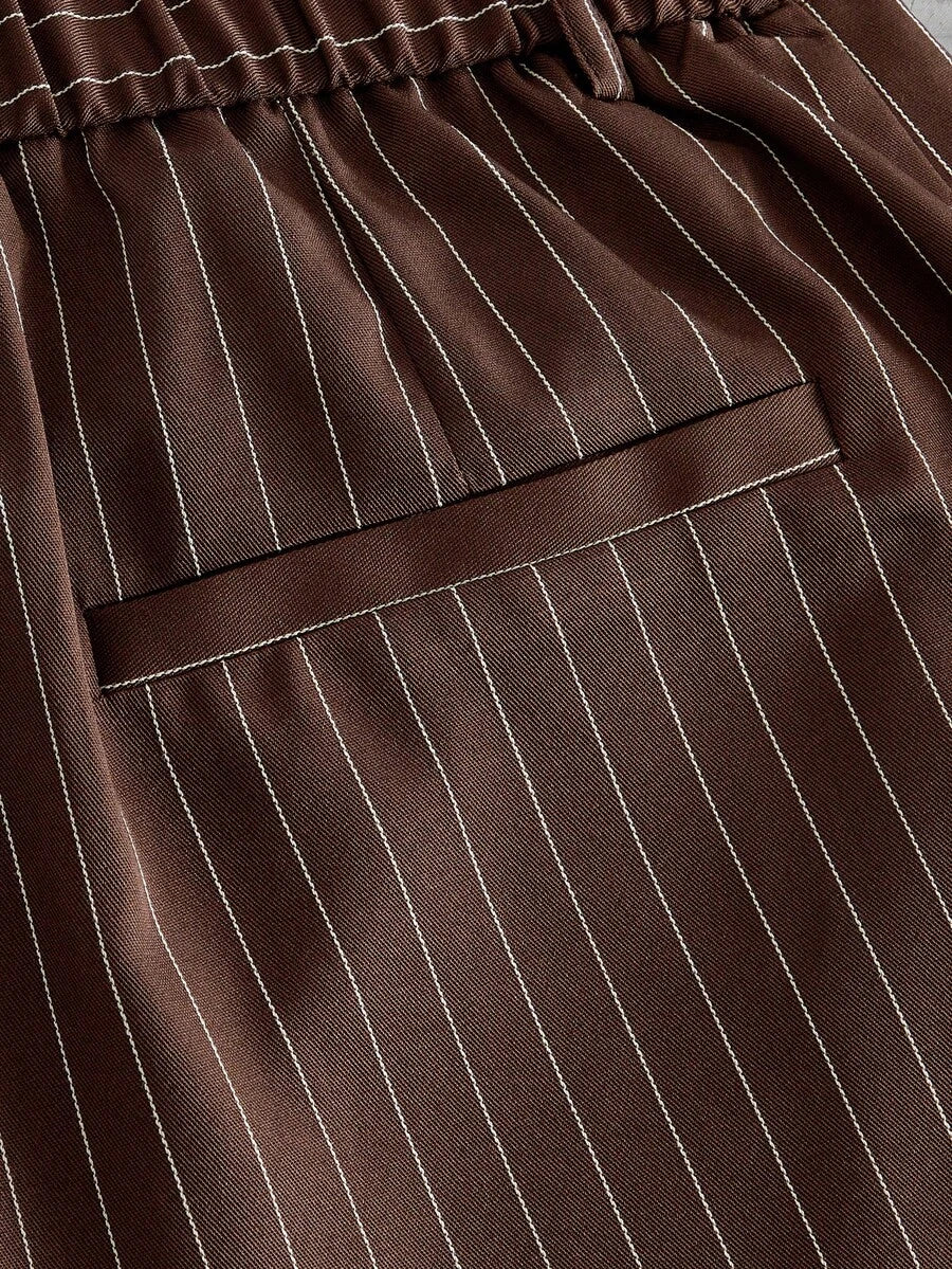Pantalones de cintura alta y pierna ancha para hombre con frente plisado