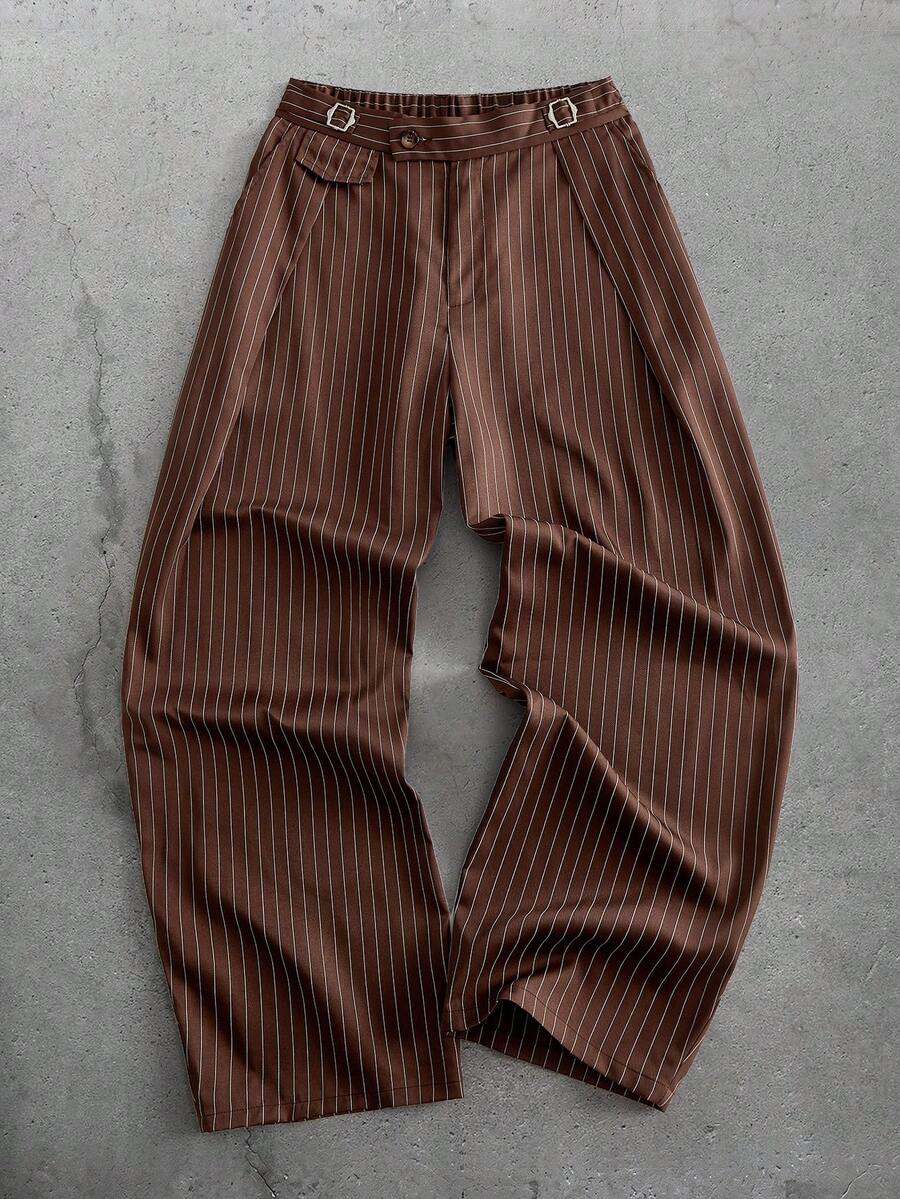Pantalones de cintura alta y pierna ancha para hombre con frente plisado
