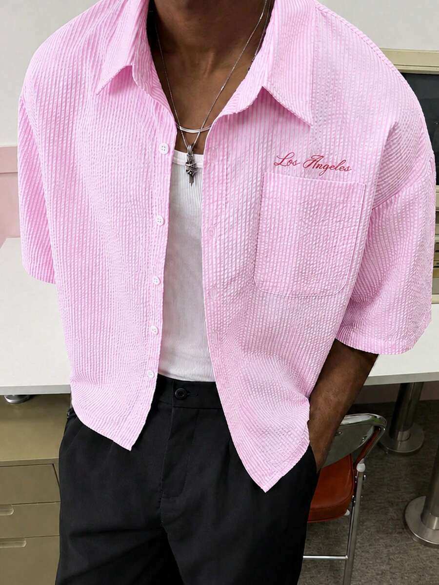 Camisa de manga corta de unicolor con estampado casual de verano para hombre