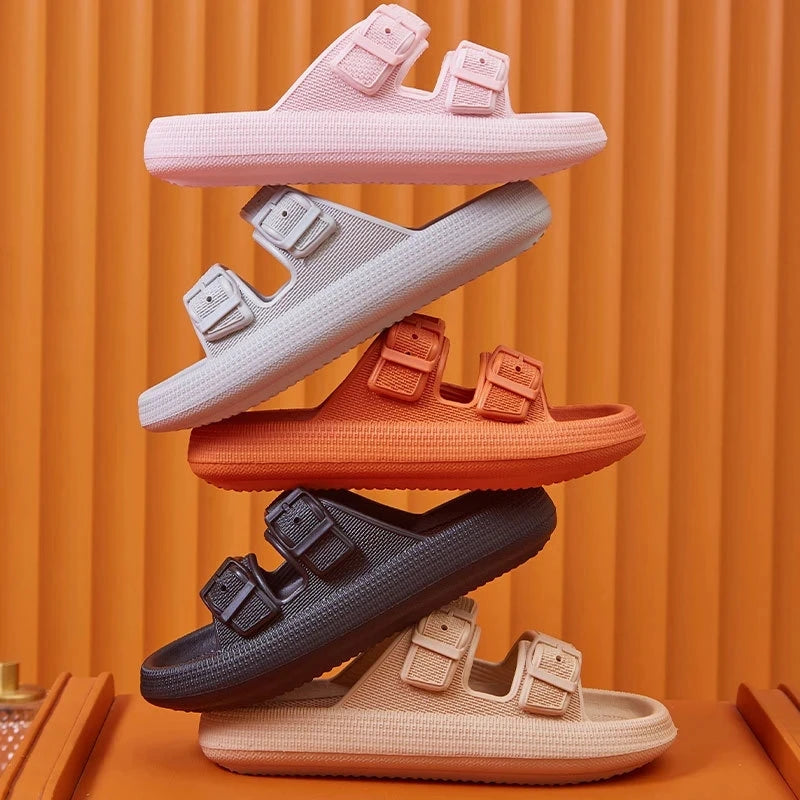 Zapatillas de plataforma gruesa con hebilla a la moda para mujer