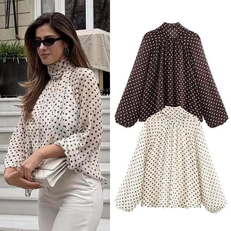 Blusa con estampado de lunares para mujer