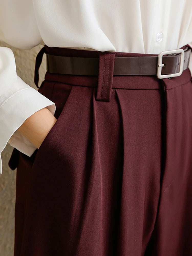 Nuevos pantalones de trajes color borgoña para mujer