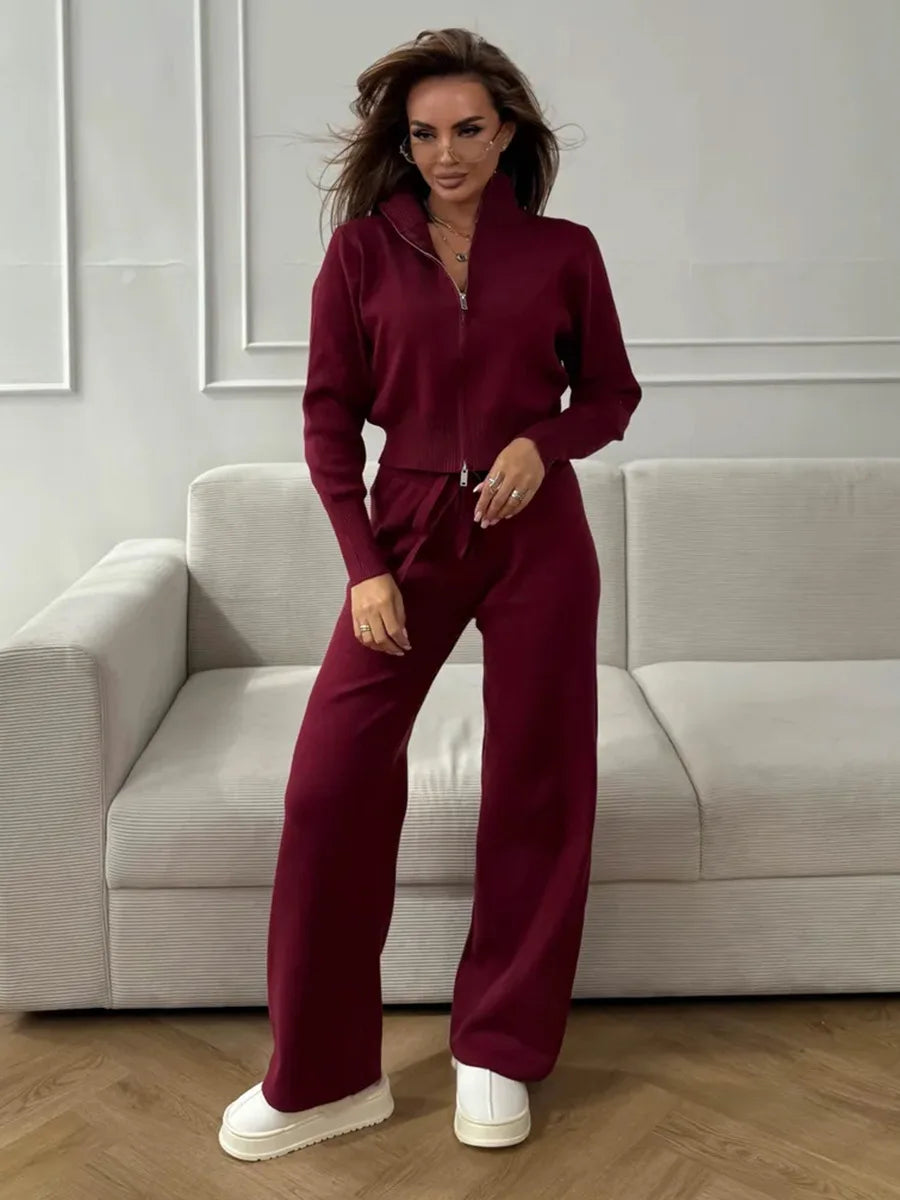 Conjunto de punto con cremallera para mujer