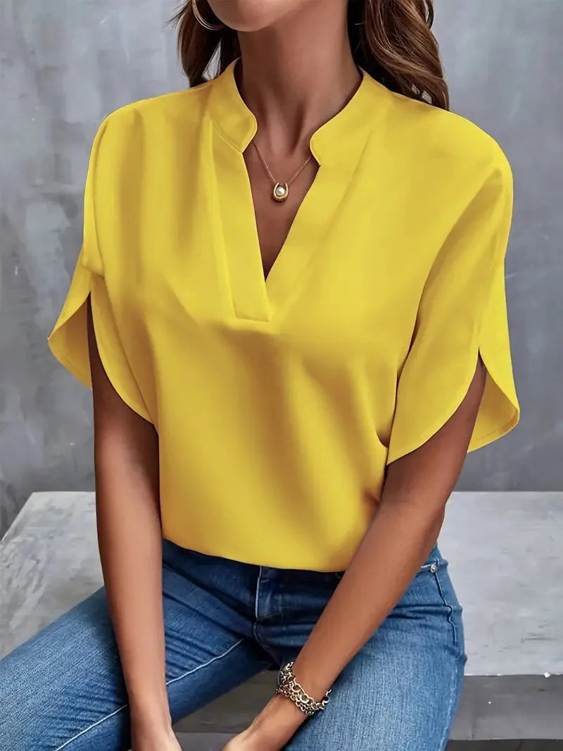 VEITCHE, blusa informal lisa de verano para mujer, camisas de media manga con cuello en V a la moda para mujer, Jersey elegante de oficina, Blusas holgadas, Tops