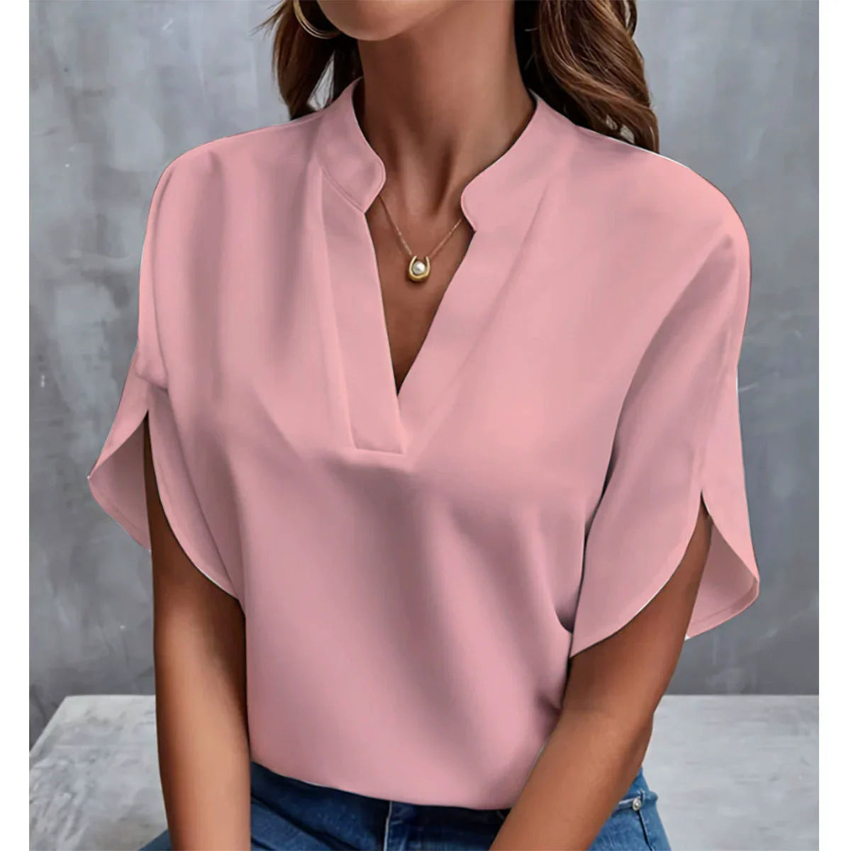 VEITCHE, blusa informal lisa de verano para mujer, camisas de media manga con cuello en V a la moda para mujer, Jersey elegante de oficina, Blusas holgadas, Tops
