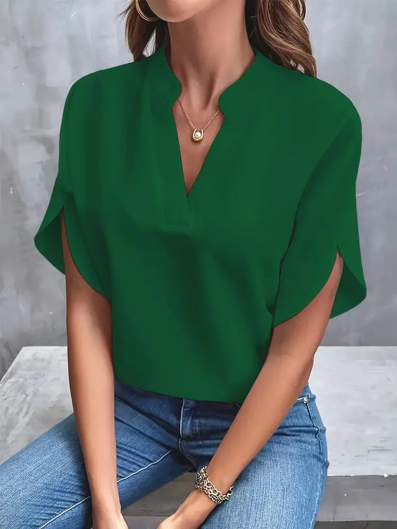 VEITCHE, blusa informal lisa de verano para mujer, camisas de media manga con cuello en V a la moda para mujer, Jersey elegante de oficina, Blusas holgadas, Tops