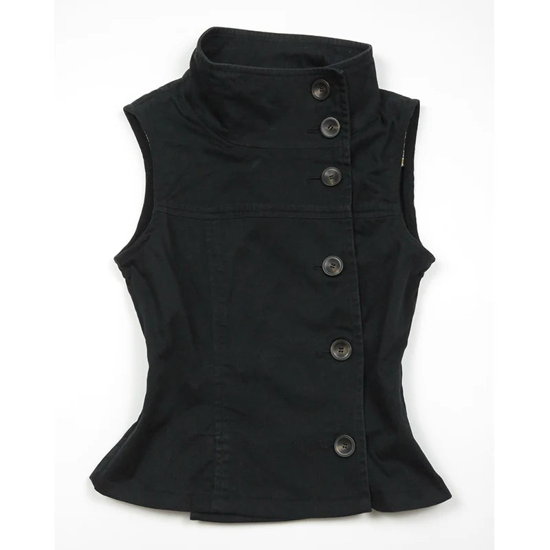 Top corto para mujer, camiseta ajustada informal con botones y cuello alto