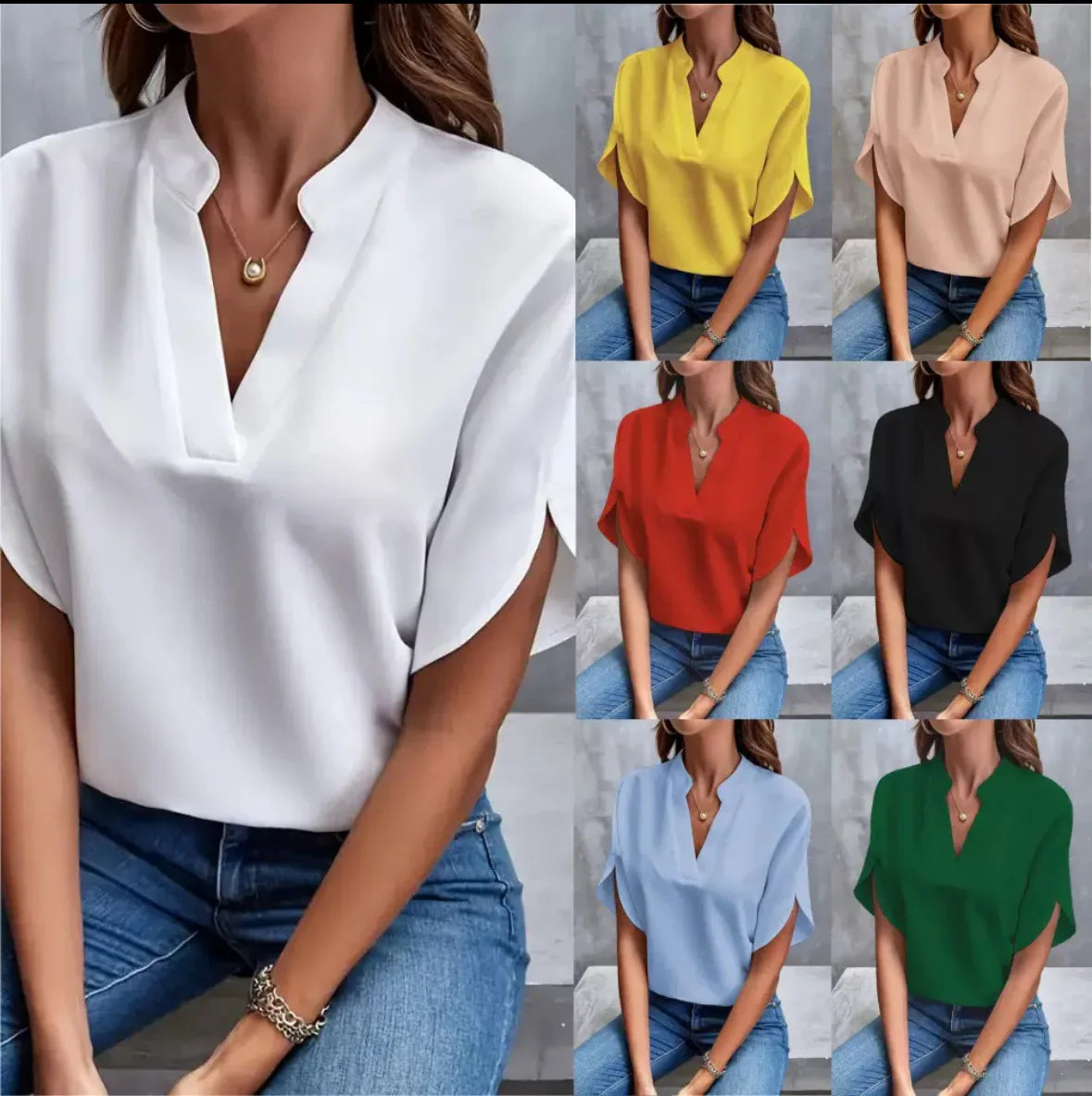 VEITCHE, blusa informal lisa de verano para mujer, camisas de media manga con cuello en V a la moda para mujer, Jersey elegante de oficina, Blusas holgadas, Tops