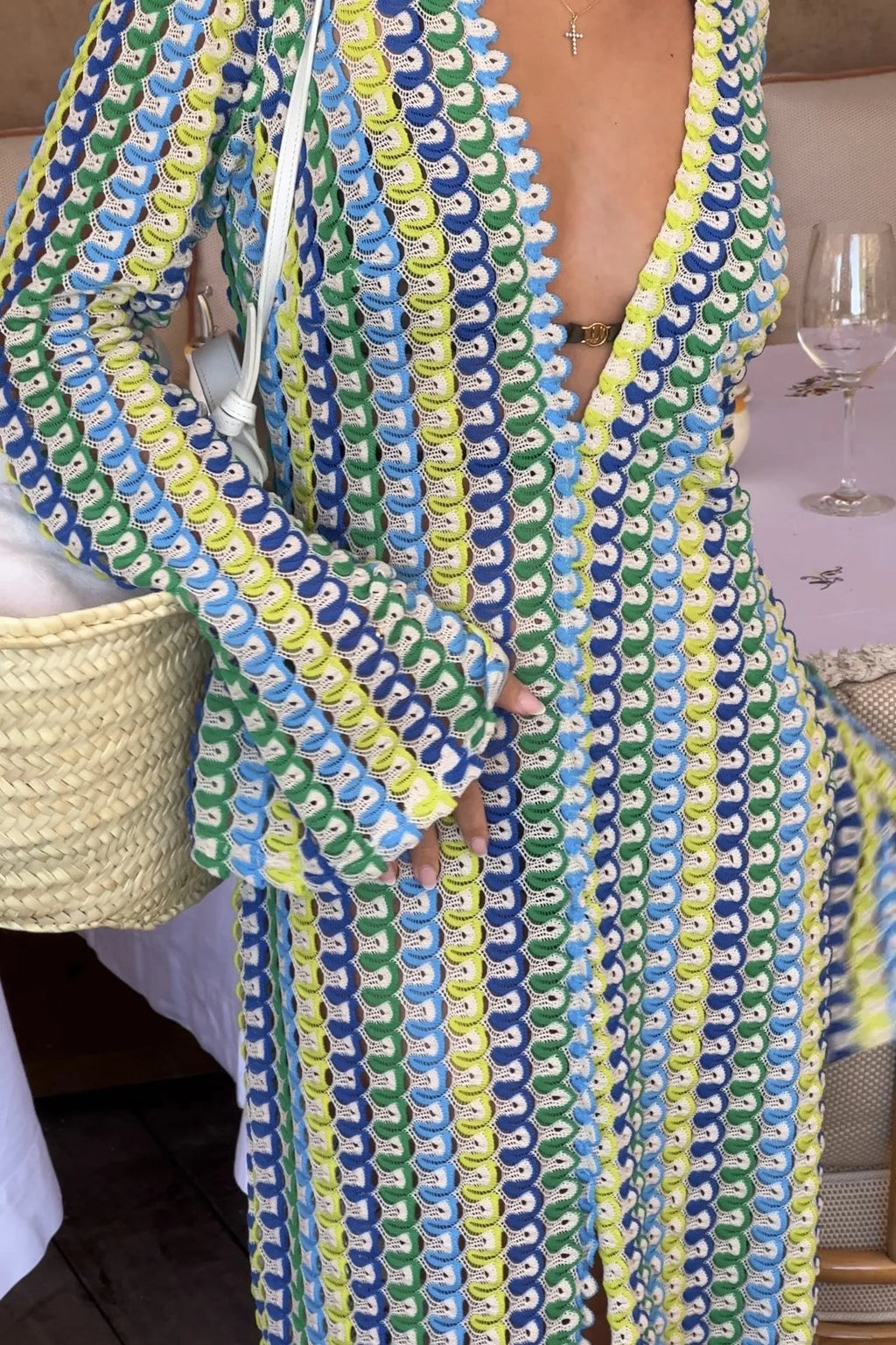 Vestido largo «Serena» de rayas de ganchillo