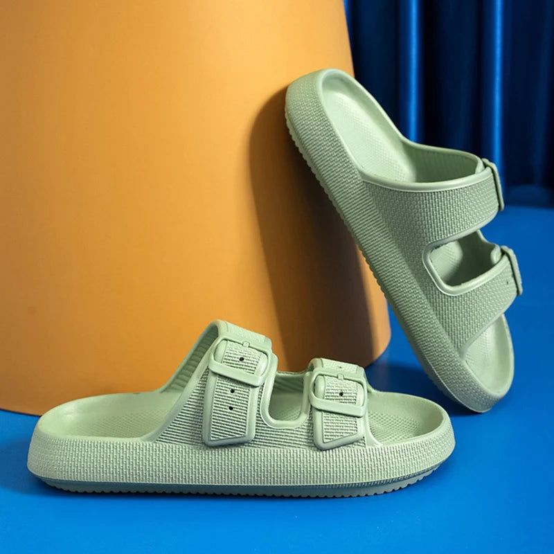 Zapatillas de plataforma gruesa con hebilla a la moda para mujer
