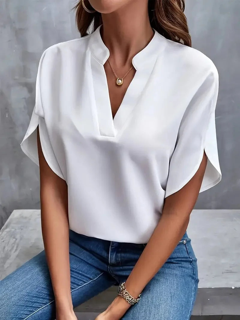 VEITCHE, blusa informal lisa de verano para mujer, camisas de media manga con cuello en V a la moda para mujer, Jersey elegante de oficina, Blusas holgadas, Tops