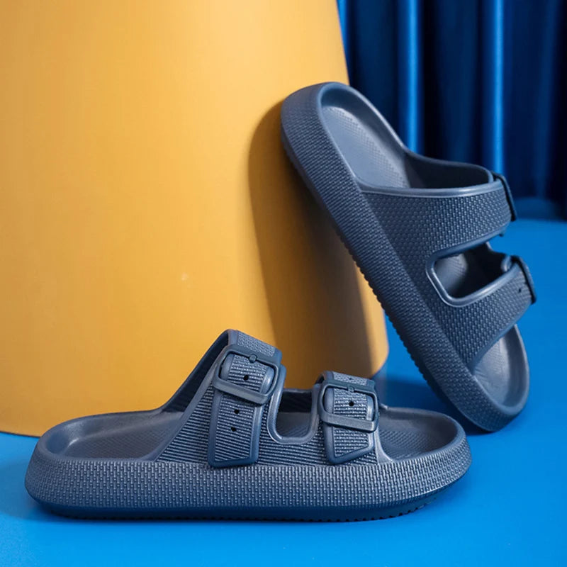 Zapatillas de plataforma gruesa con hebilla a la moda para mujer