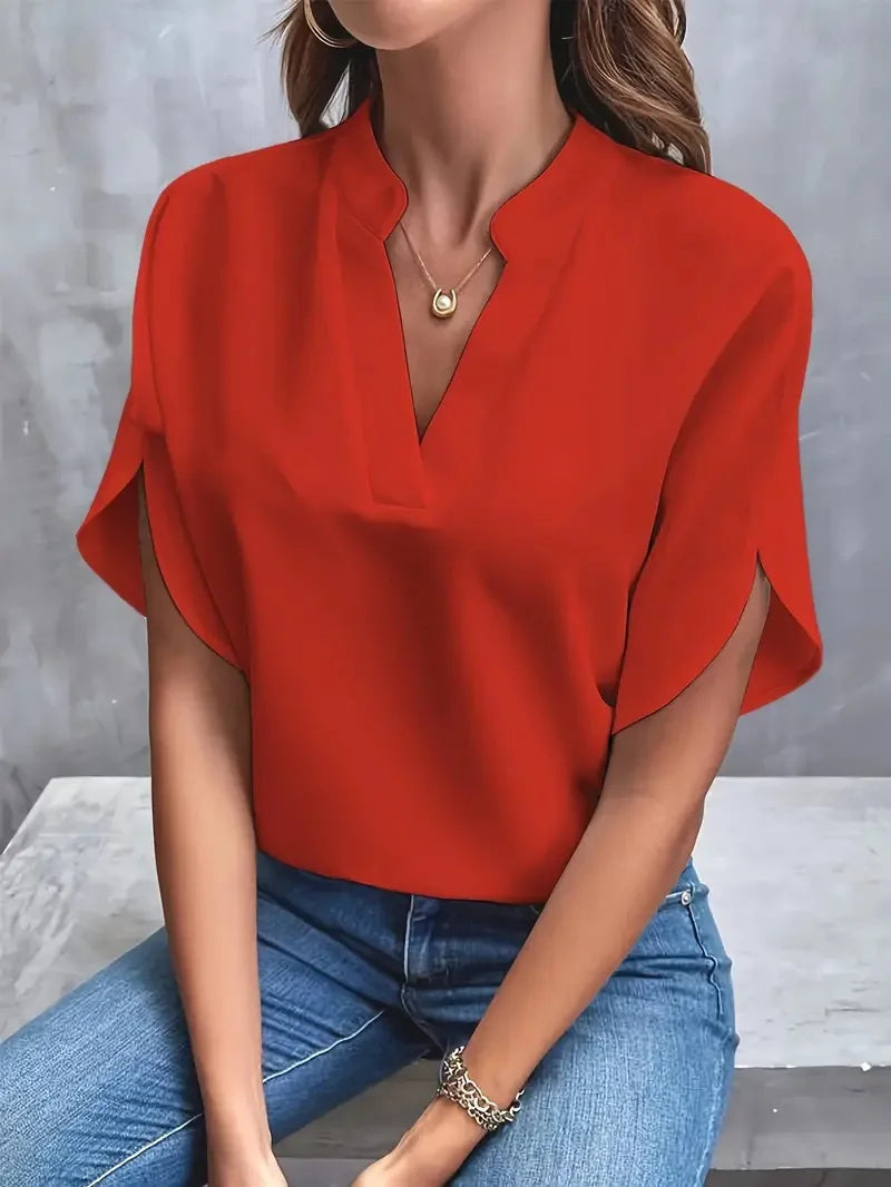 VEITCHE, blusa informal lisa de verano para mujer, camisas de media manga con cuello en V a la moda para mujer, Jersey elegante de oficina, Blusas holgadas, Tops