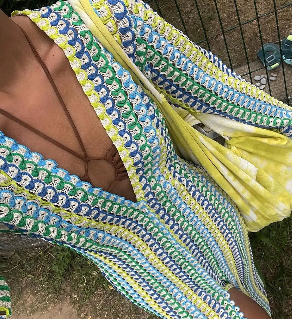 Vestido largo «Serena» de rayas de ganchillo