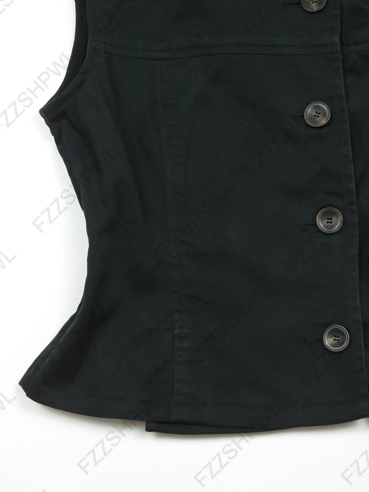 Top corto para mujer, camiseta ajustada informal con botones y cuello alto