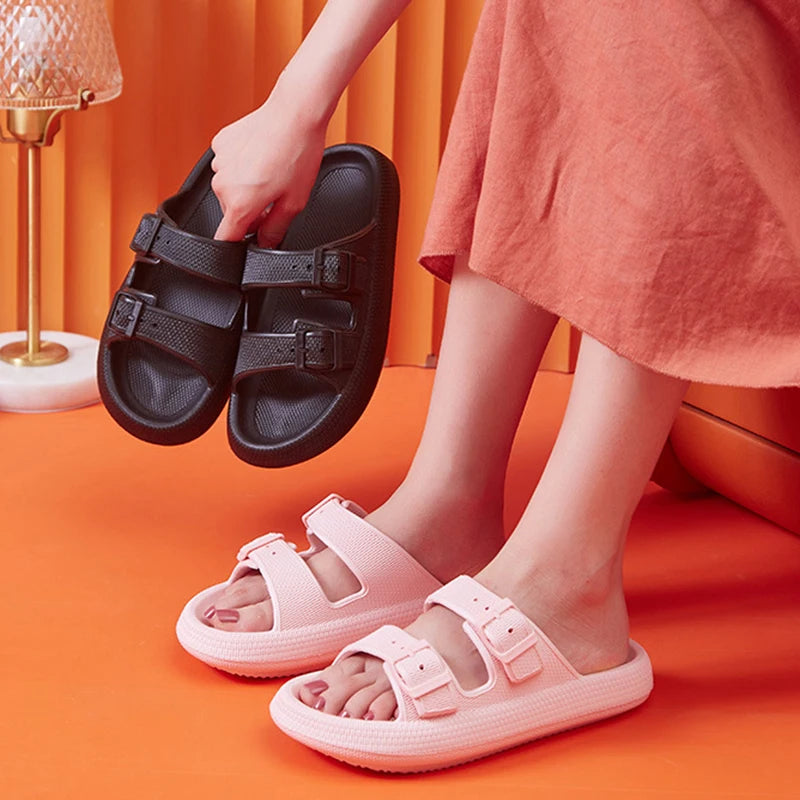 Zapatillas de plataforma gruesa con hebilla a la moda para mujer