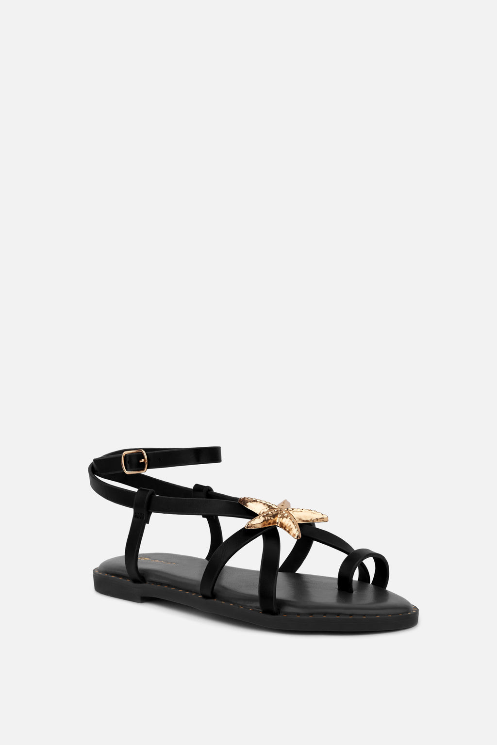 SANDALIA PLANA NEGRO ABALORIO ESTRELLA MUJER