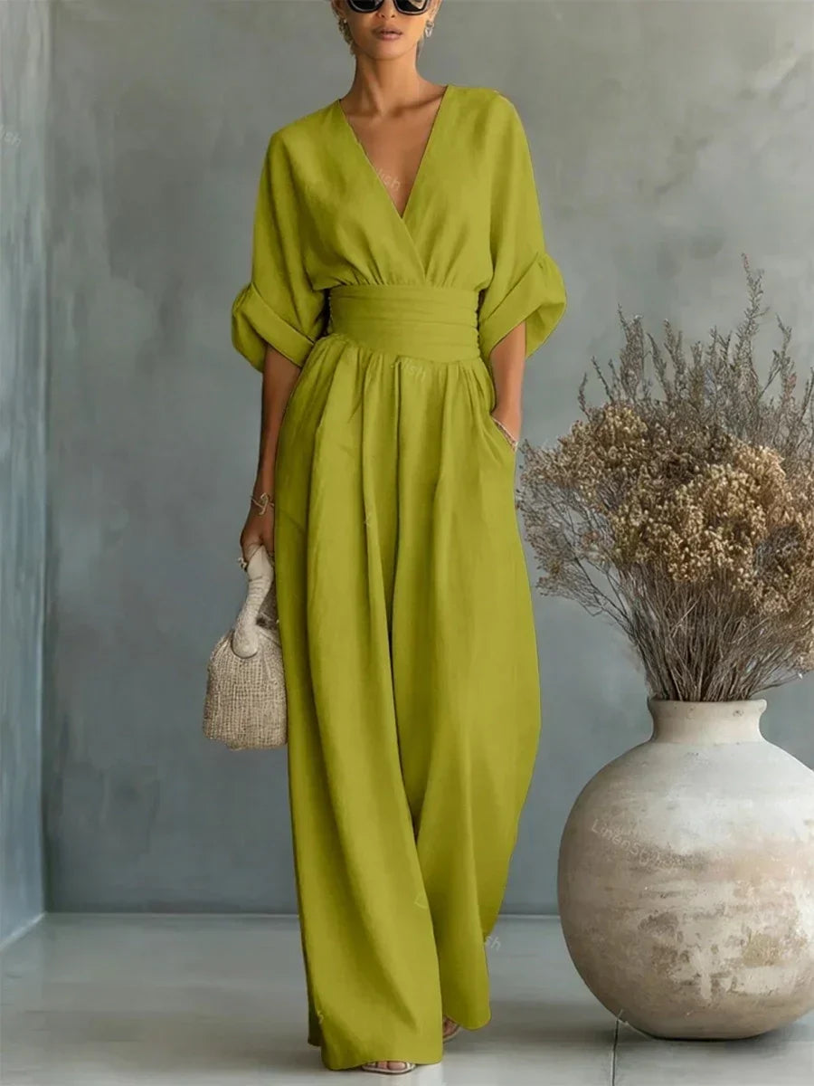 Mono elegante de escote en V y cintura alta